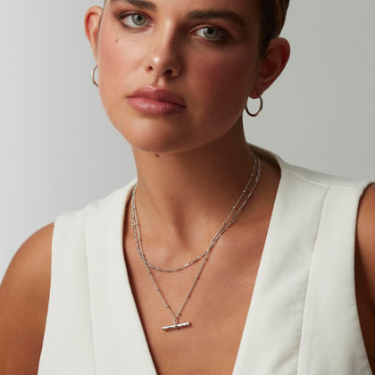 Wide T-Bar Necklace Silver